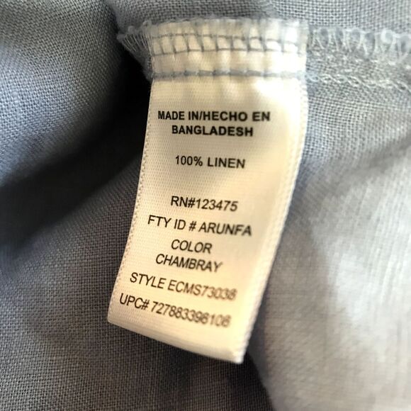 Ellen Tracy 100% Linen Tunic Top Blue‎ Size Small Hi Low Roll Tab Sleeve Pockets - Picture 6 of 7